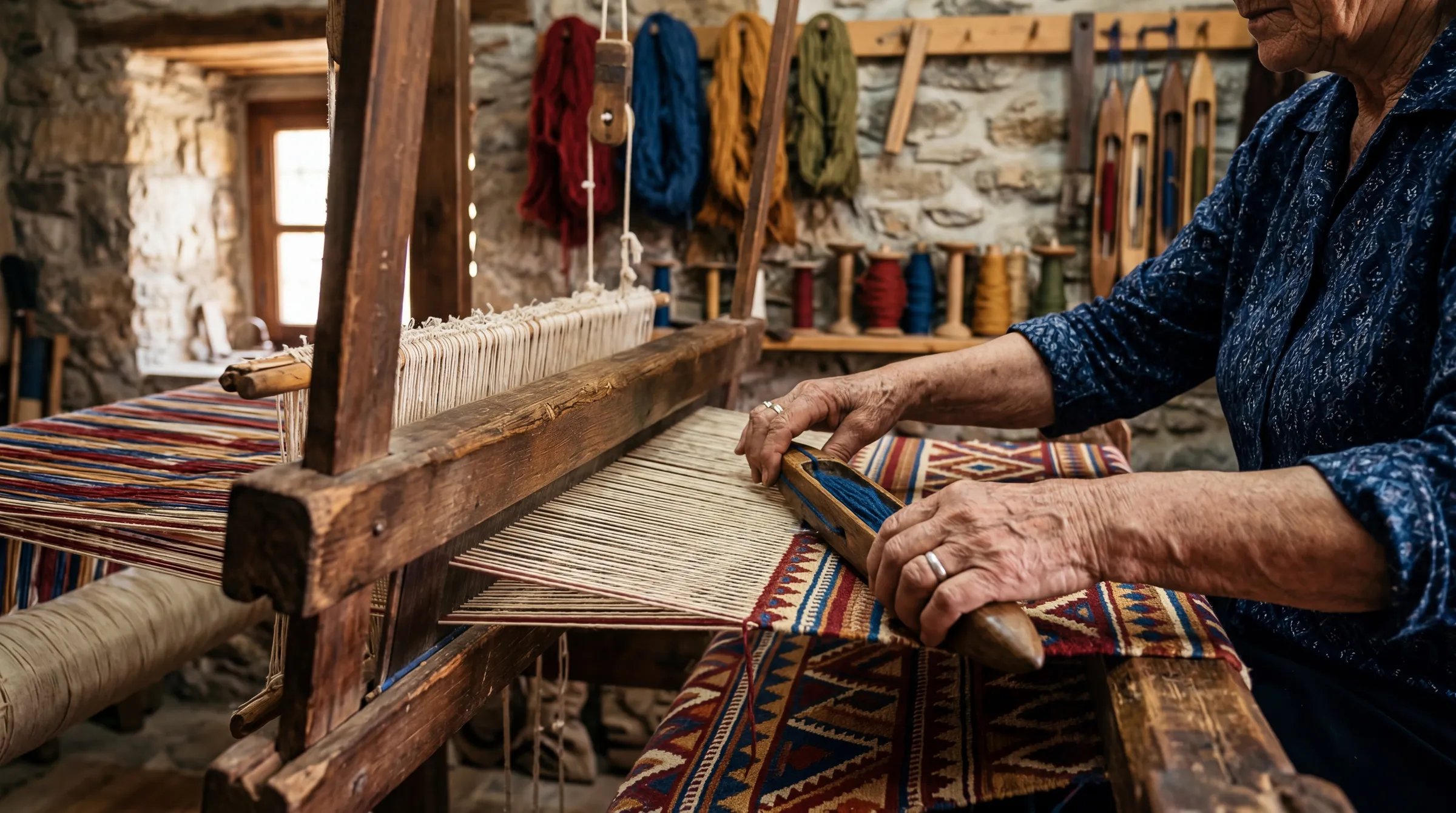 Traditional Phytiotiko loom weaving in Phyti village