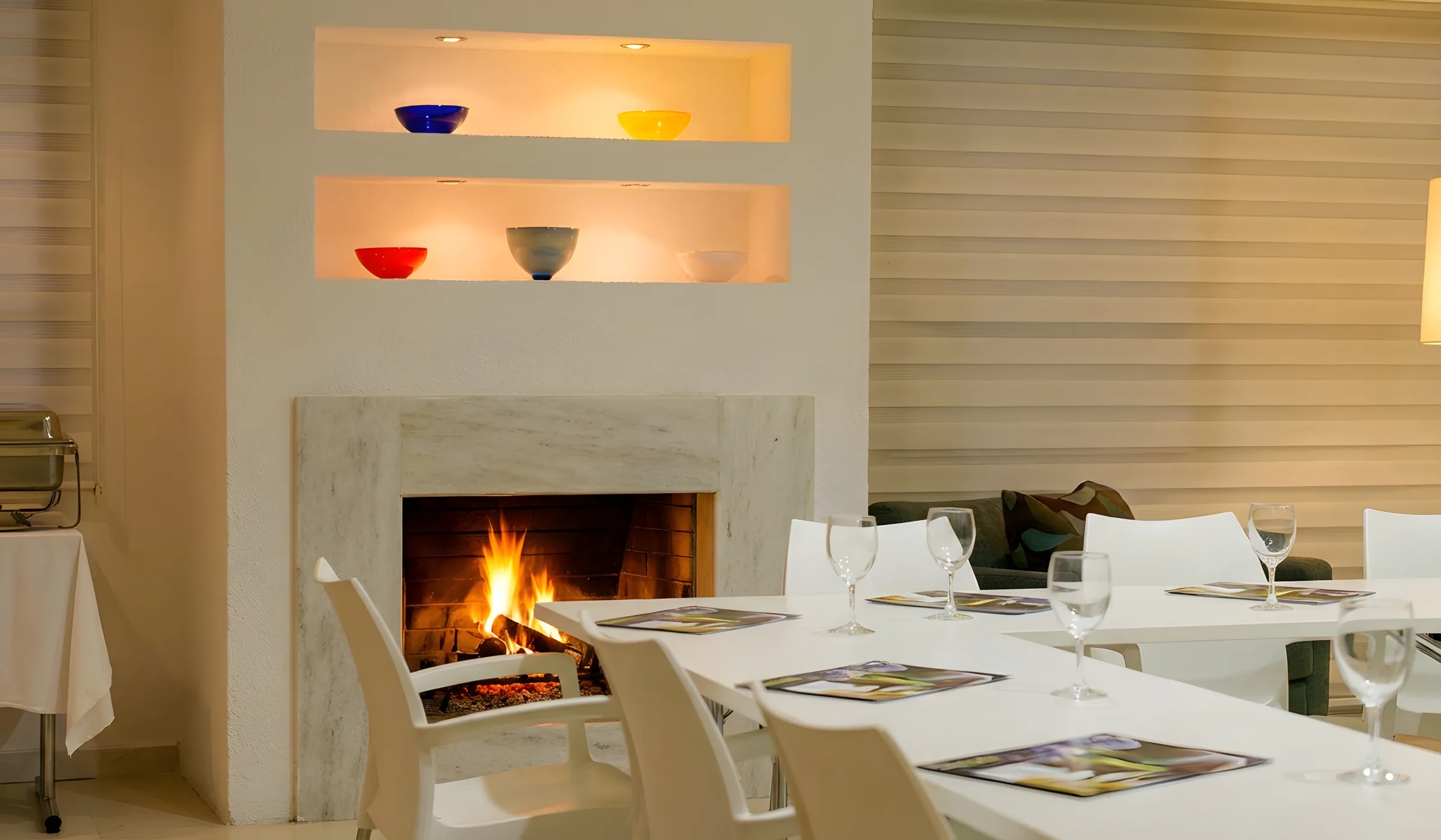 Angels fireplace and dining