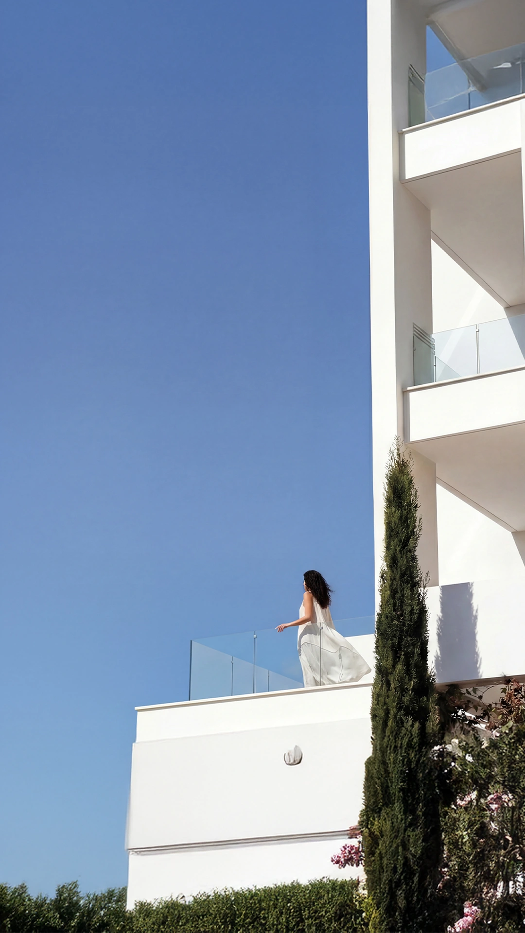 Anemi Hotel & Suites terrace and Mediterranean sea view at sunset, Paphos Cyprus