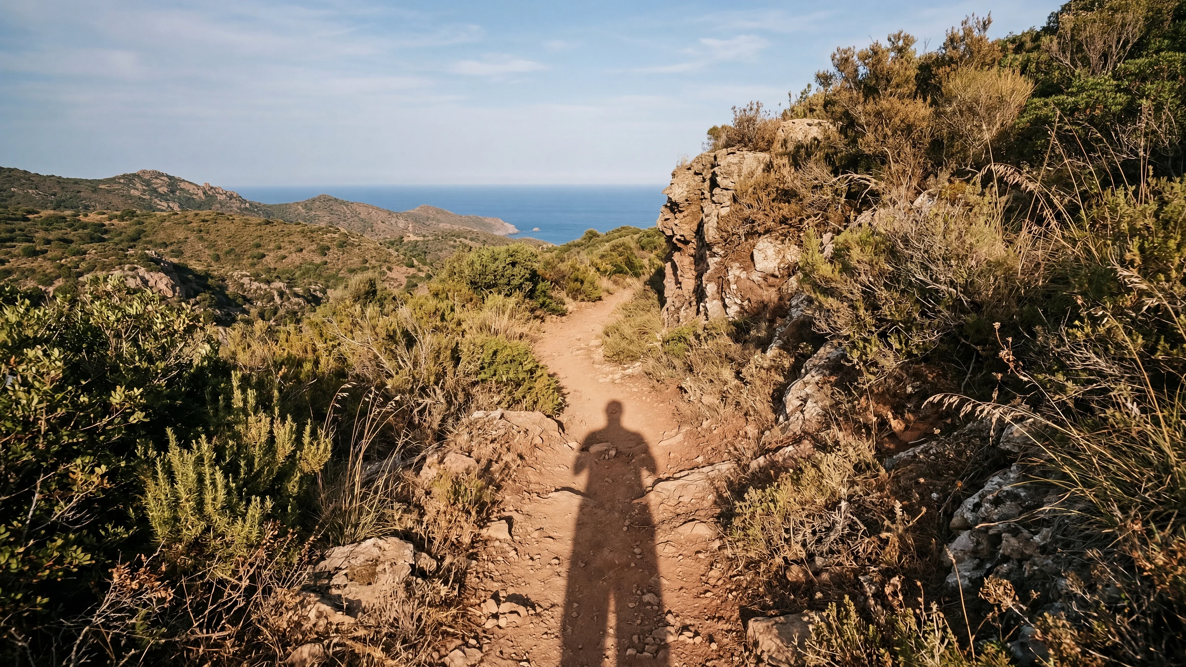 Hiking trail disappearing into Mediterranean wilderness