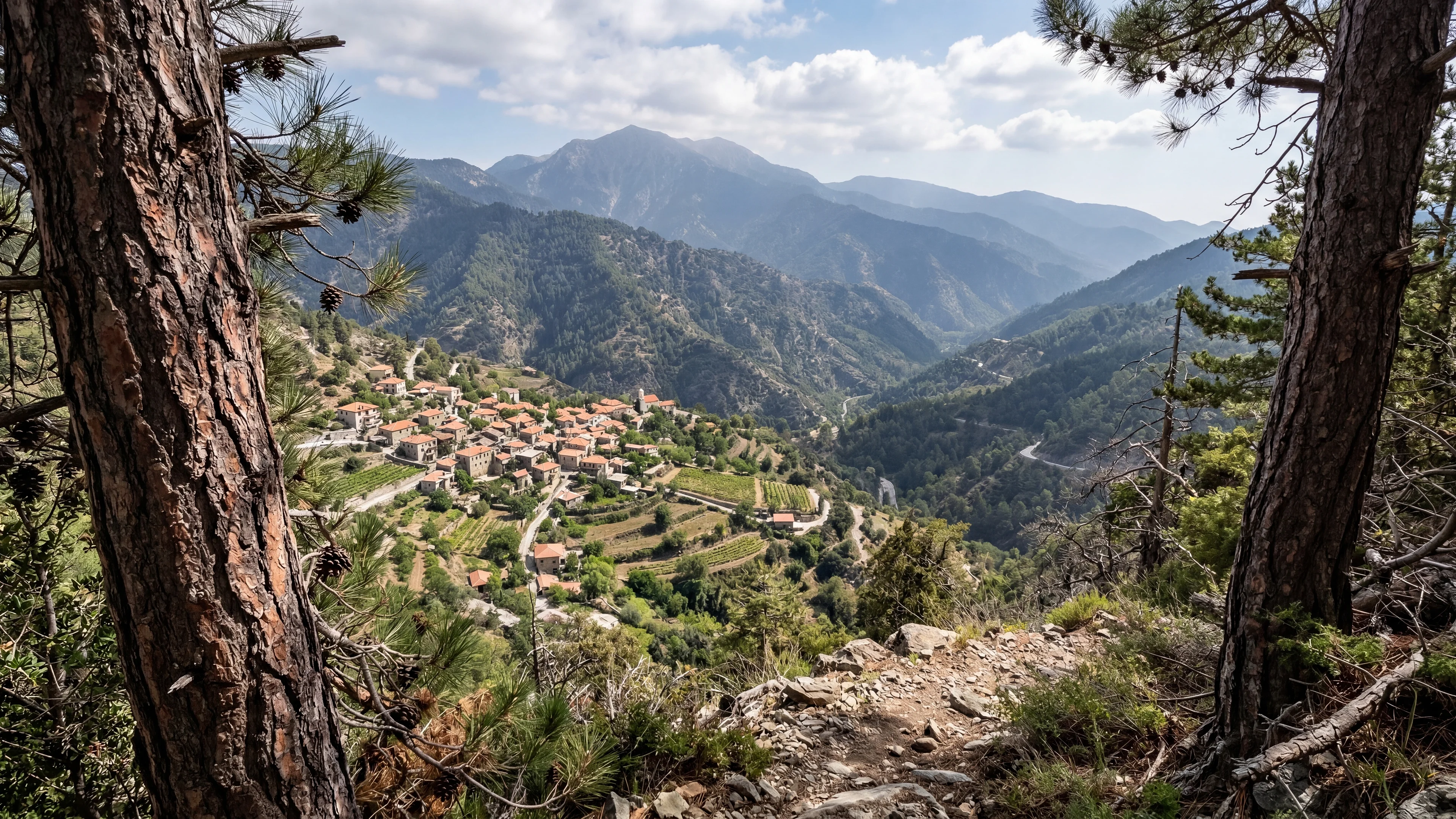 Troodos mountain range with pine forests in Cyprus